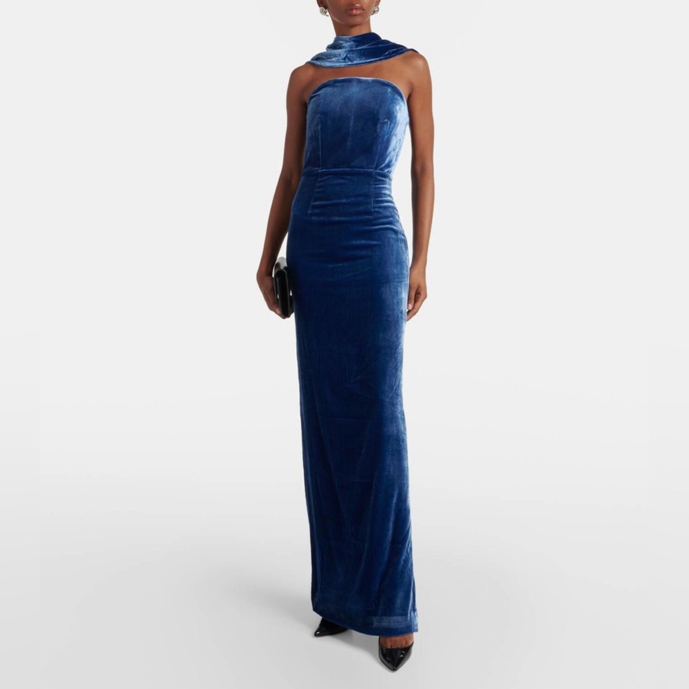 Roland Mouret blue velvet strapless gown size US8
